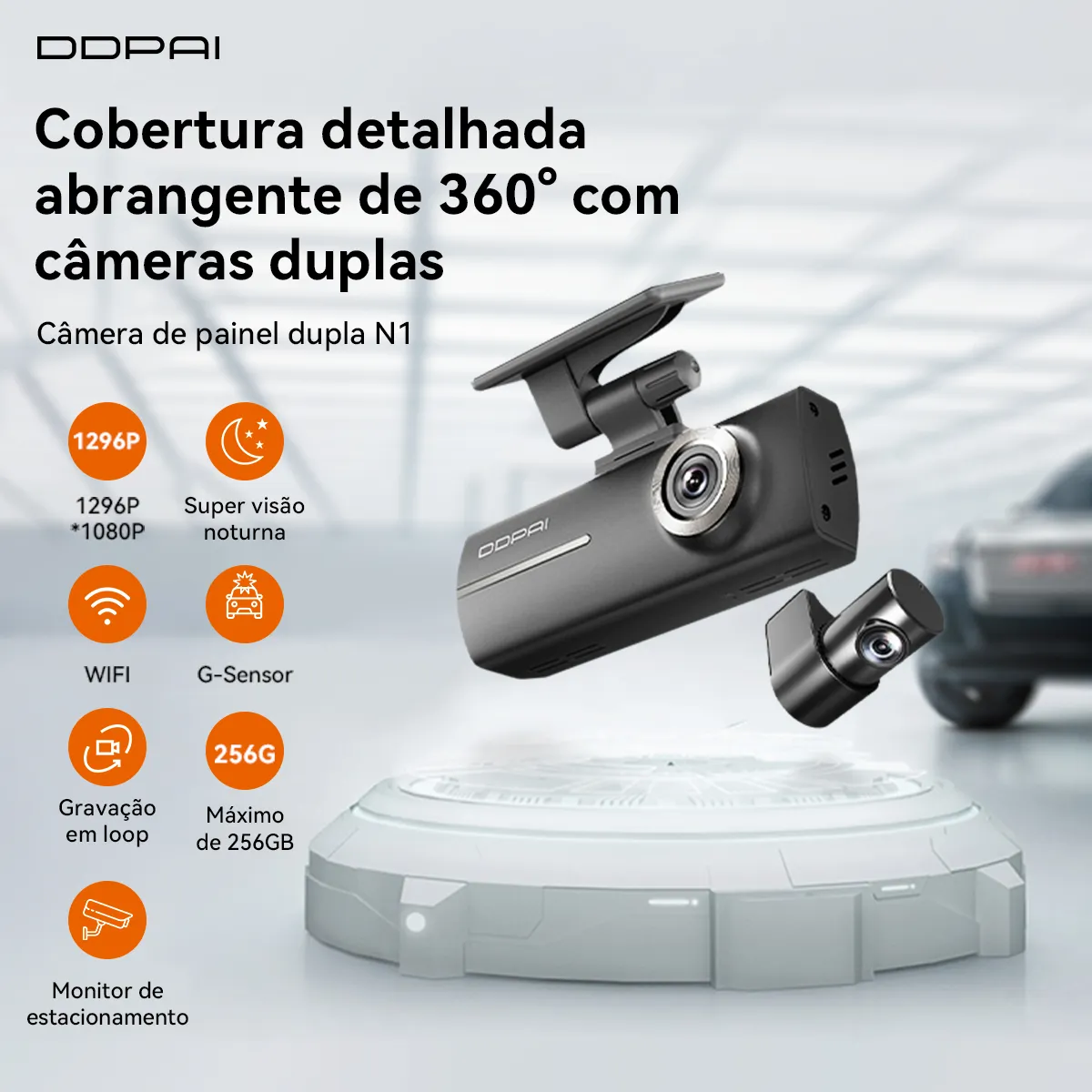 Ddpai N1 Dual Câmera Veicular 1296p+1080p Uber Nightvis App