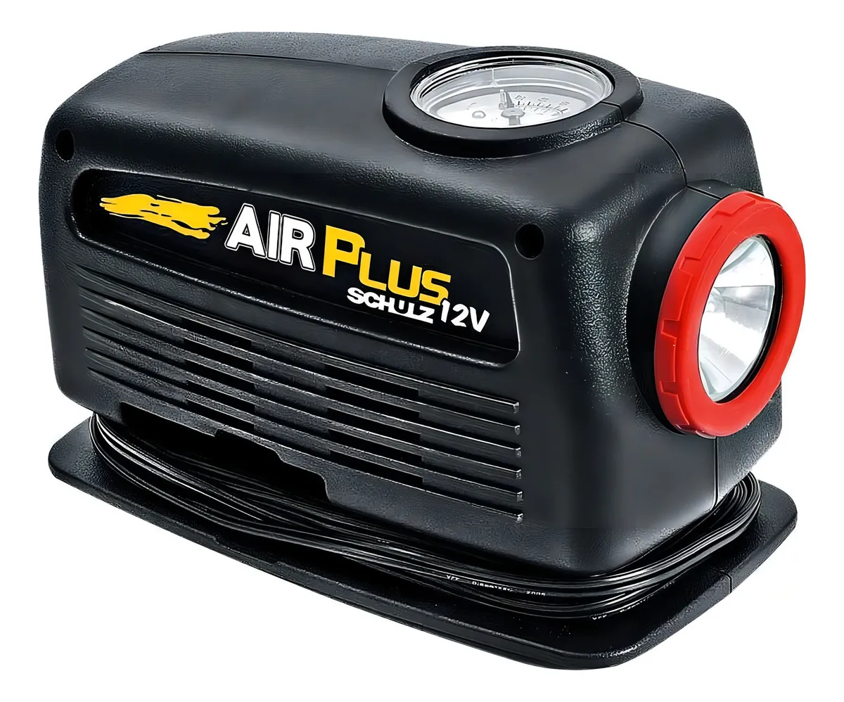 3) Compressor de Ar Air Plus 12V 120W SCHULZ – Com Lanterna e Manômetro