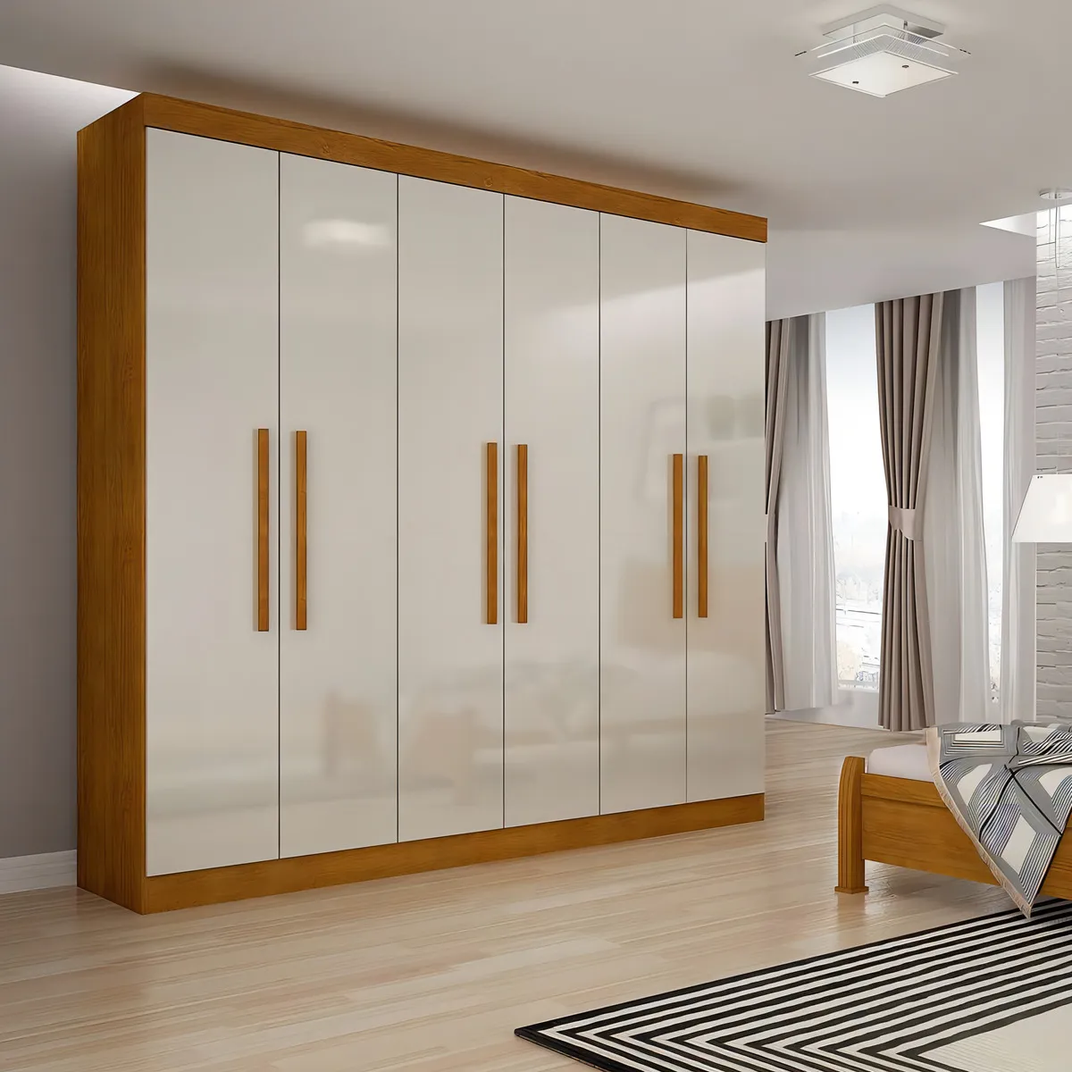 1) Guarda-Roupa Casal Malibu 6 Portas Imbuia e Off White – Rufato